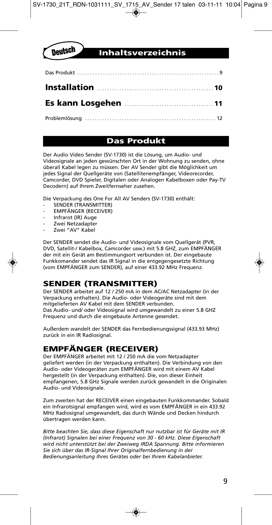 One for All SV 1730 Wireless 5.8 Ghz TV Sender User Manual | Page 8 / 111