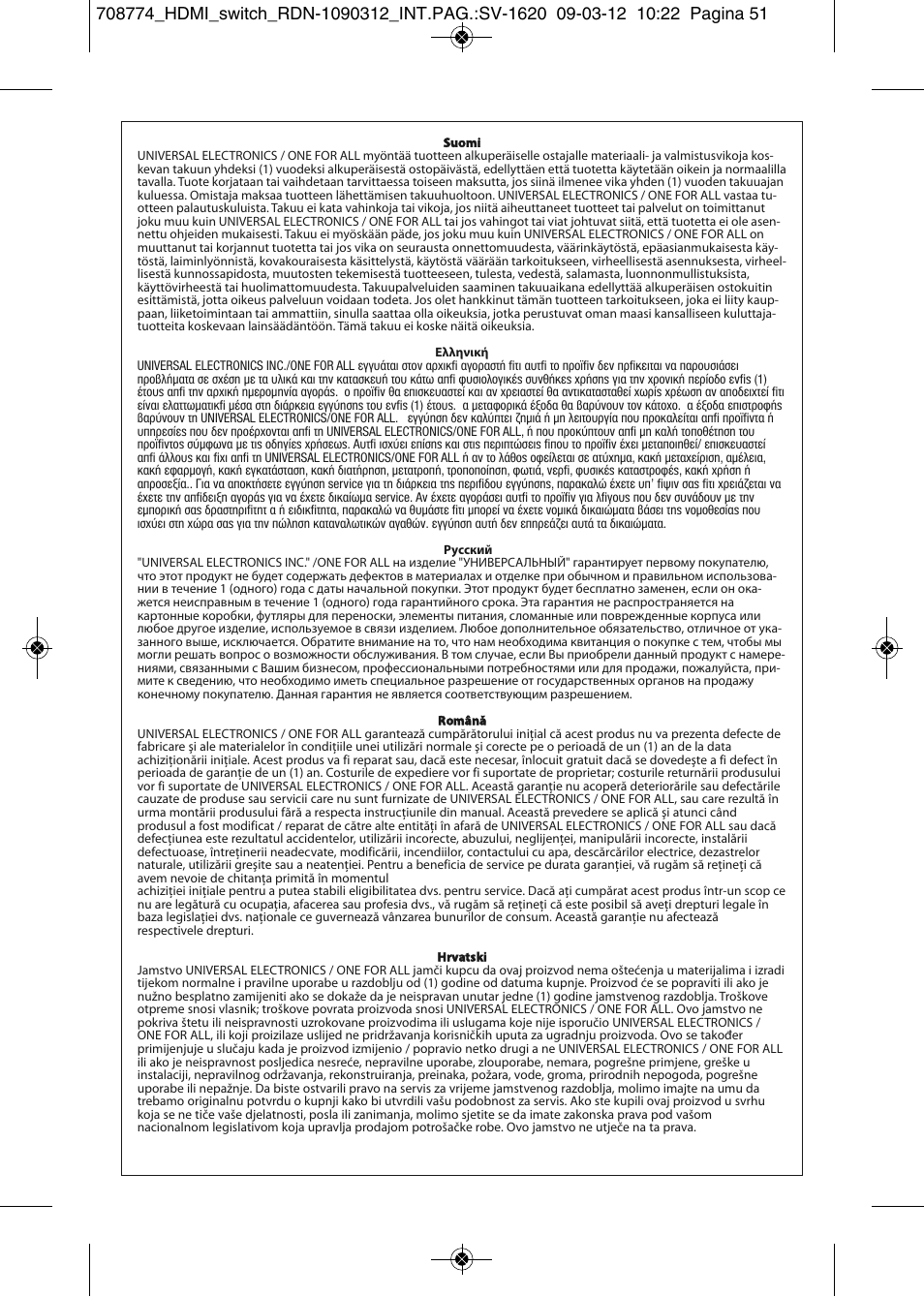 One for All SV 1620 Smart HDMI switch User Manual | Page 47 / 48