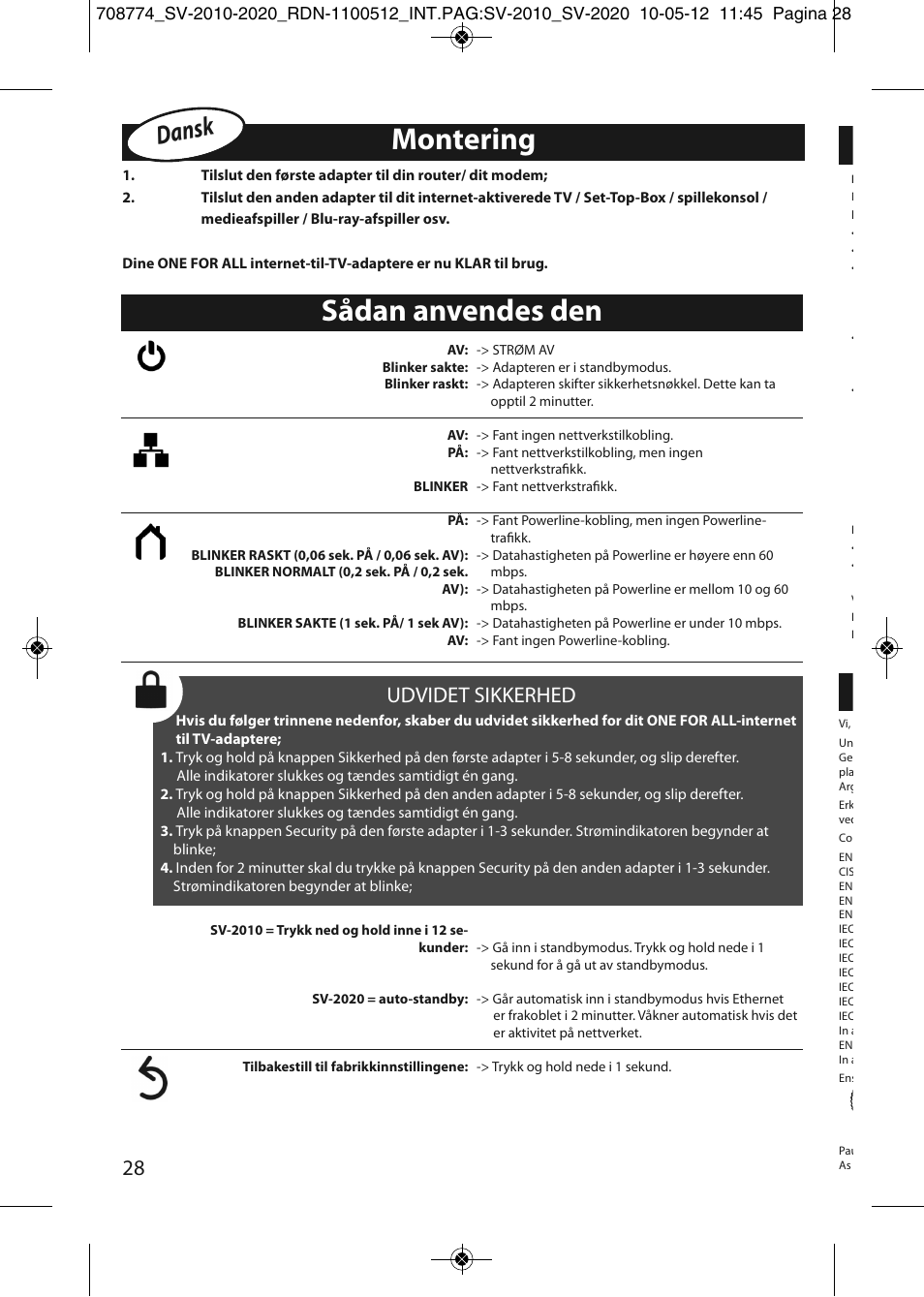 Montering, Sådan anvendes den, Dansk | Udvidet sikkerhed | One for All SV 2010 Internet to TV Link 200Mbps User Manual | Page 26 / 50