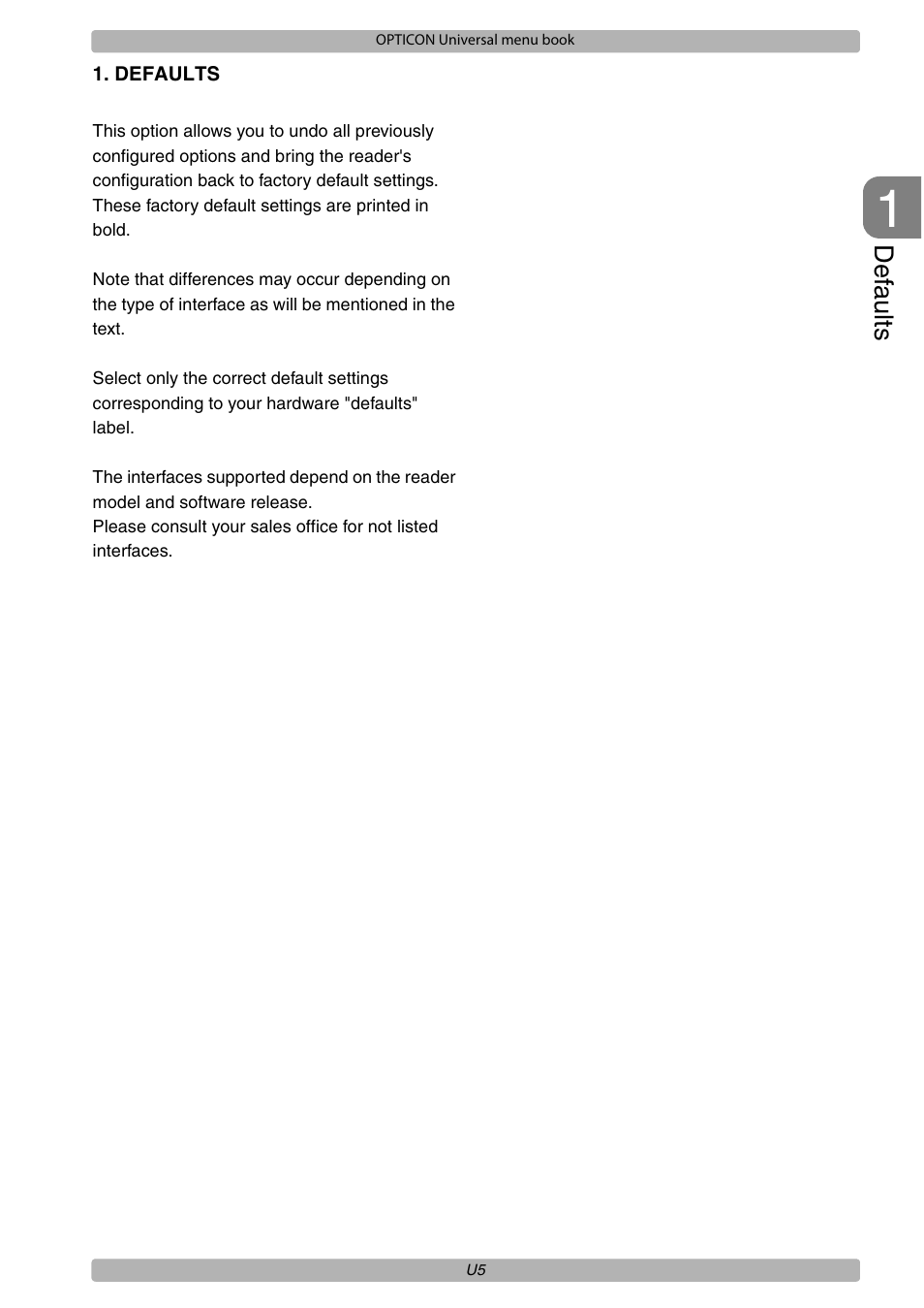 Def aults | Opticon XPT 3125 Universal menubook User Manual | Page 12 / 151