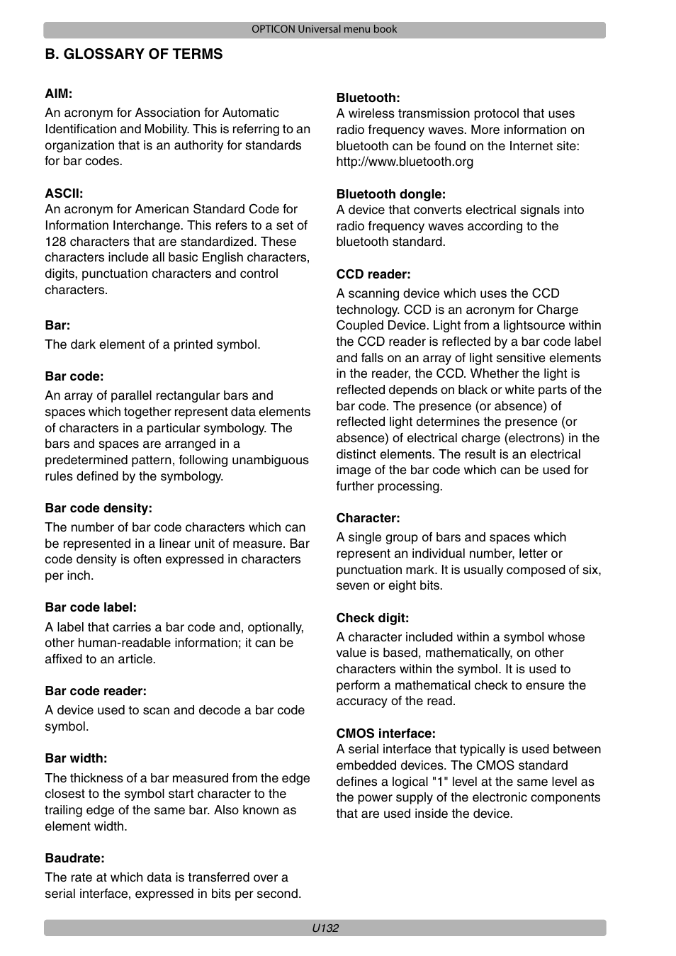 Opticon XPT 3125 Universal menubook User Manual | Page 139 / 151