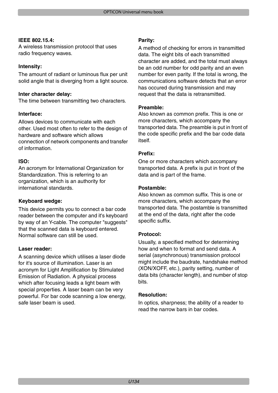 Opticon XPT 3125 Universal menubook User Manual | Page 141 / 151