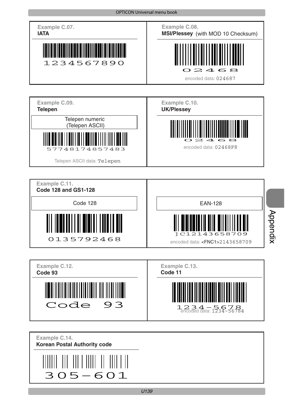 Code 93, Appendix | Opticon XPT 3125 Universal menubook User Manual | Page 146 / 151