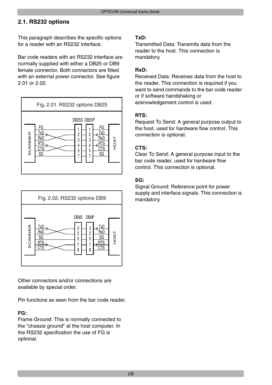 Rs232 options | Opticon XPT 3125 Universal menubook User Manual | Page 15 / 151
