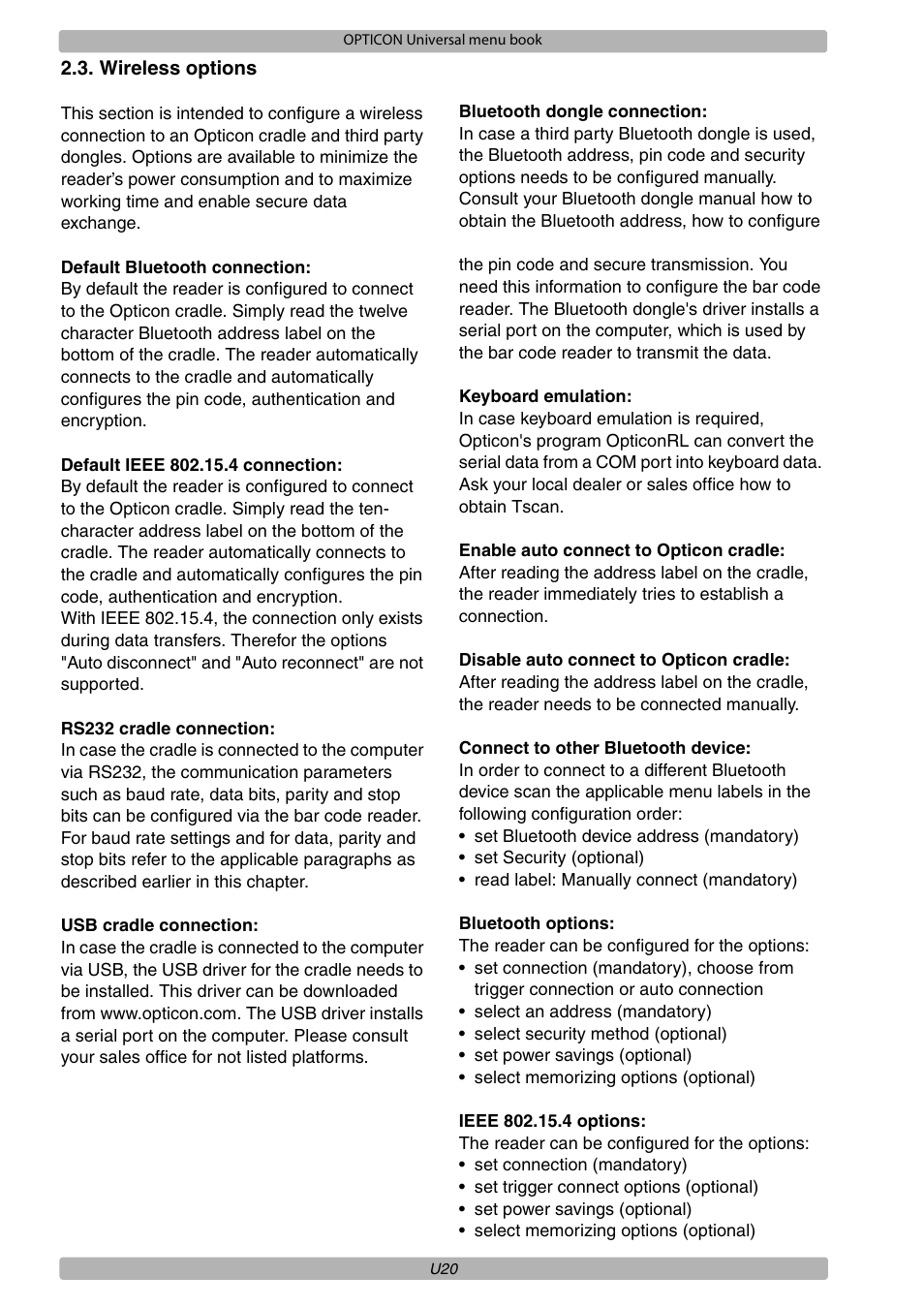 Opticon XPT 3125 Universal menubook User Manual | Page 27 / 151