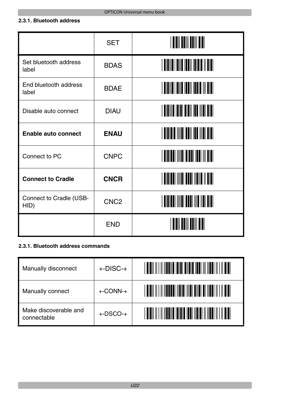 Bdas, Bdae, Diau | Enau, Cnpc, Cncr, Cnc2, Disc, Conn, Dsco | Opticon XPT 3125 Universal menubook User Manual | Page 29 / 151