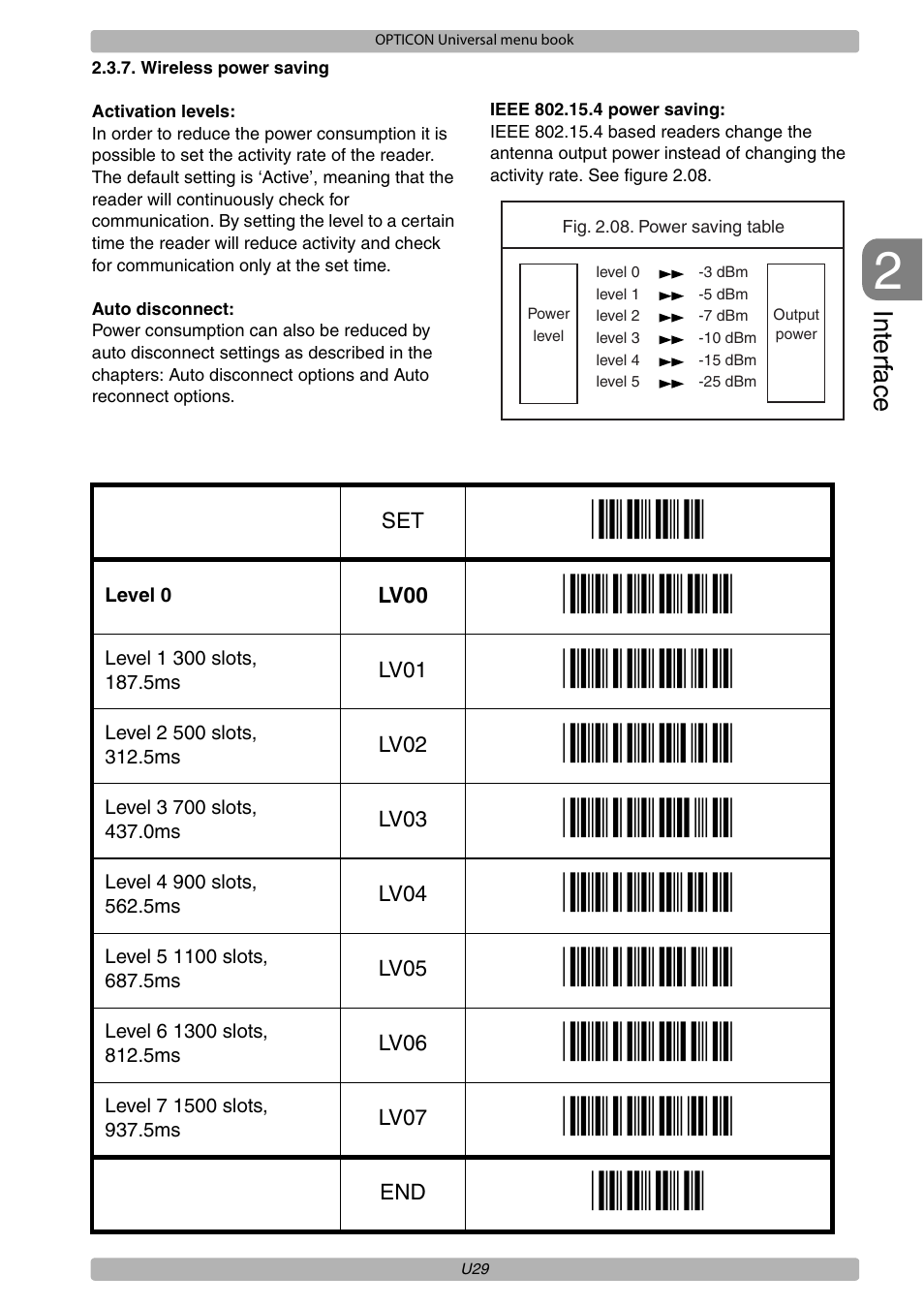 Lv00, Lv01, Lv02 | Lv03, Lv04, Lv05, Lv06, Lv07, Interf ace | Opticon XPT 3125 Universal menubook User Manual | Page 36 / 151