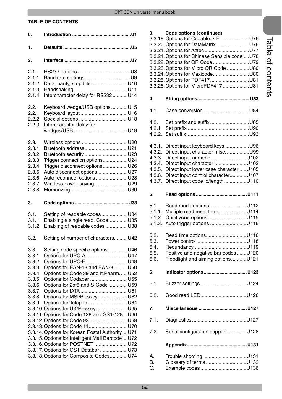 Ta b le of contents | Opticon XPT 3125 Universal menubook User Manual | Page 4 / 151