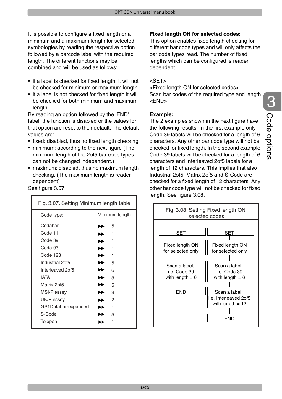 Code options | Opticon XPT 3125 Universal menubook User Manual | Page 50 / 151