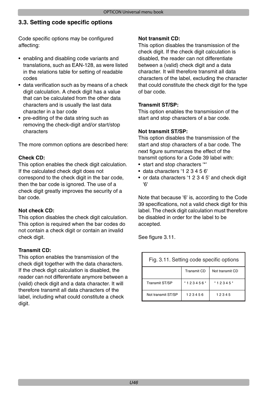 Setting code specific options | Opticon XPT 3125 Universal menubook User Manual | Page 53 / 151