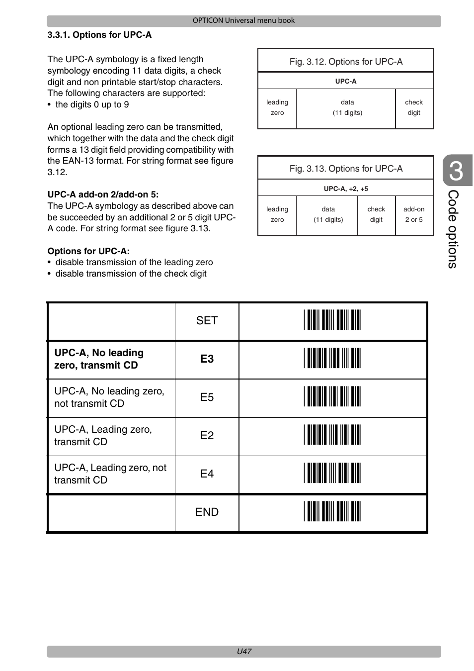 Code options | Opticon XPT 3125 Universal menubook User Manual | Page 54 / 151