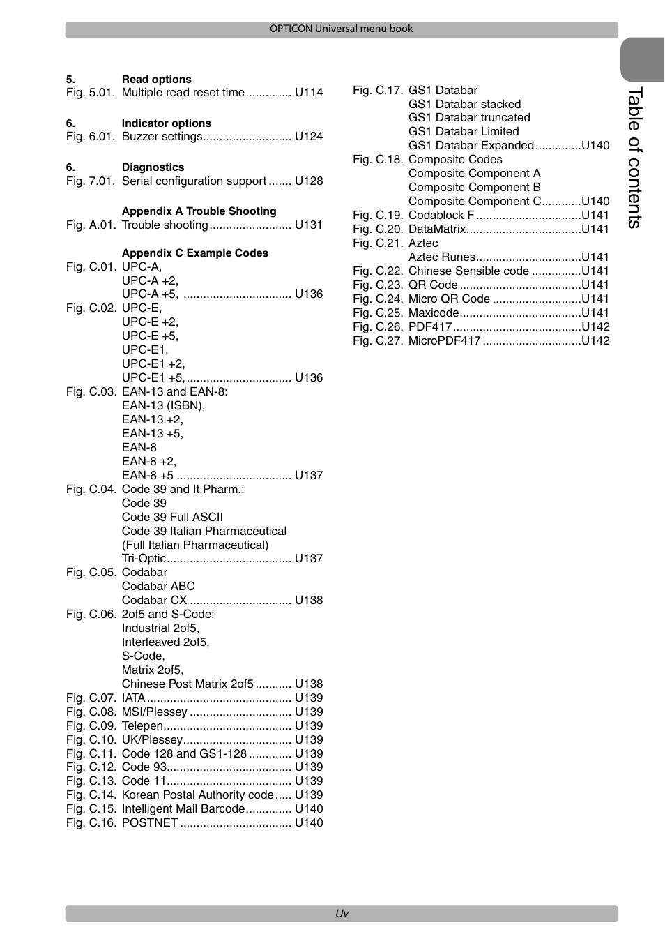 Ta b le of contents | Opticon XPT 3125 Universal menubook User Manual | Page 6 / 151