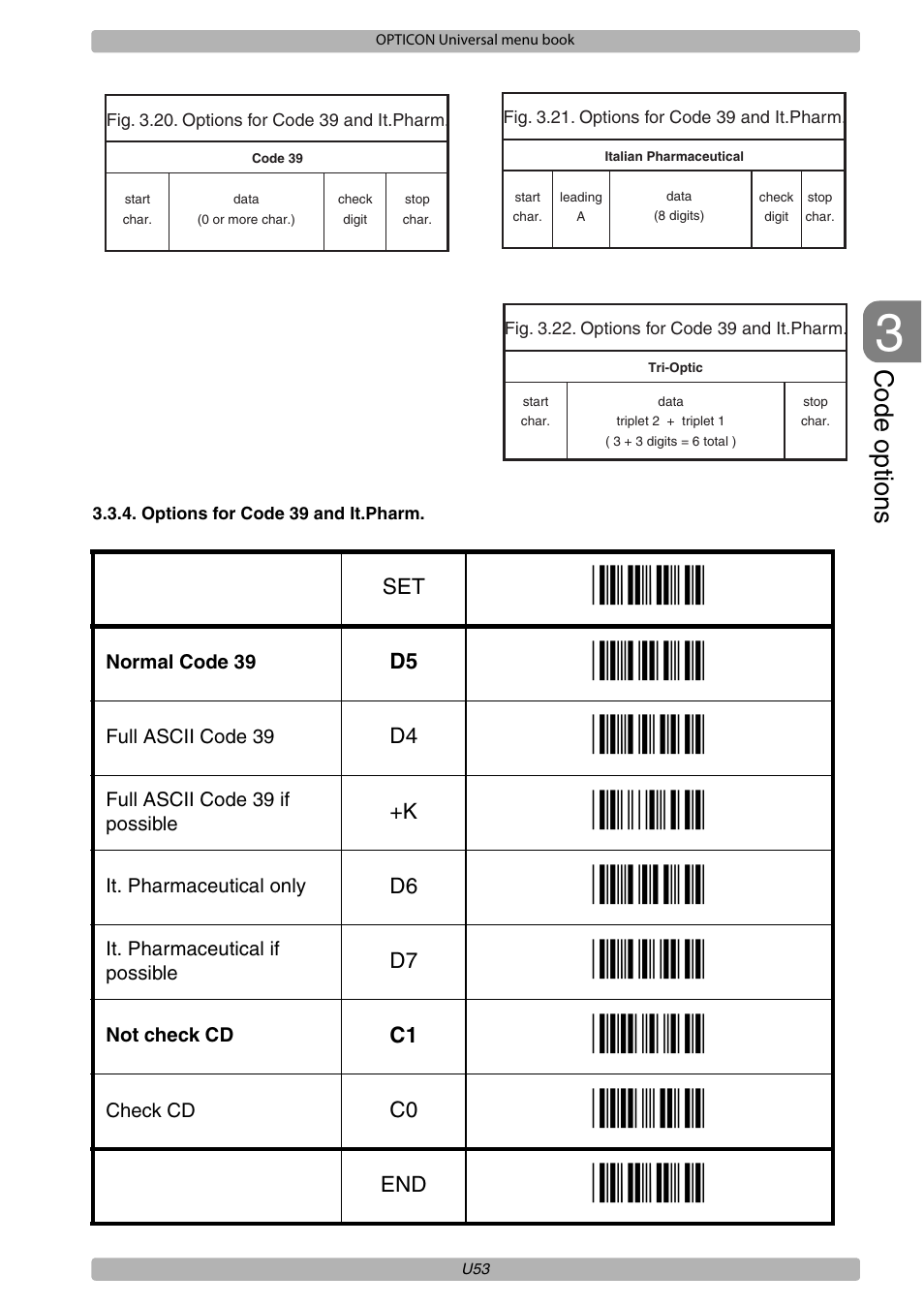 Code options | Opticon XPT 3125 Universal menubook User Manual | Page 60 / 151