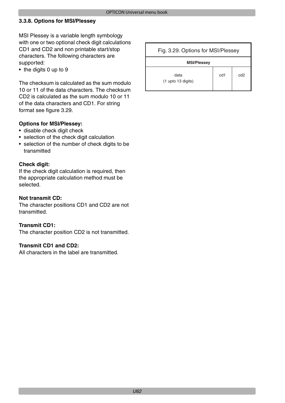 Opticon XPT 3125 Universal menubook User Manual | Page 69 / 151