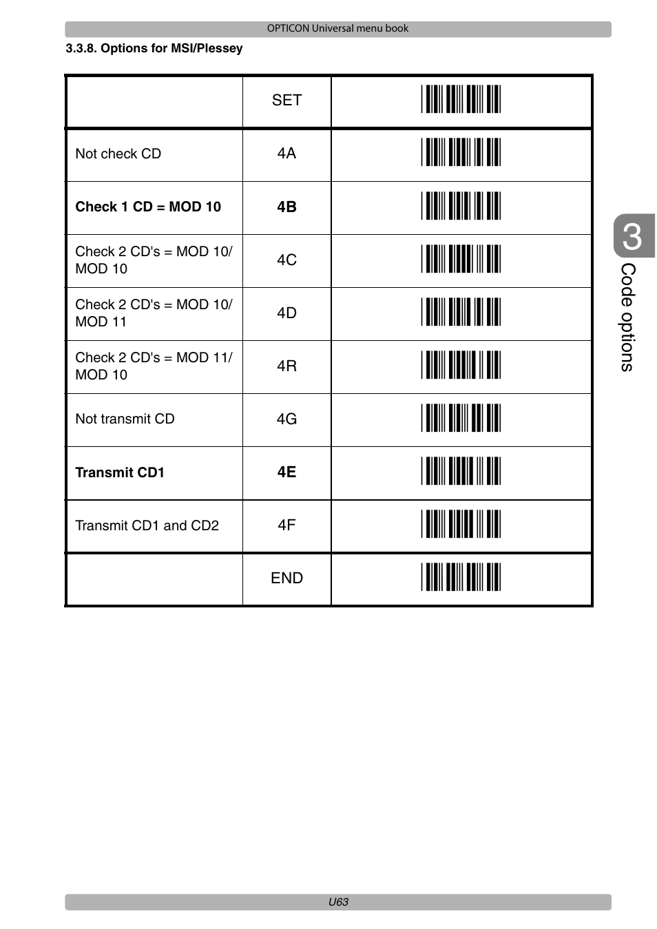 Opticon XPT 3125 Universal menubook User Manual | Page 70 / 151