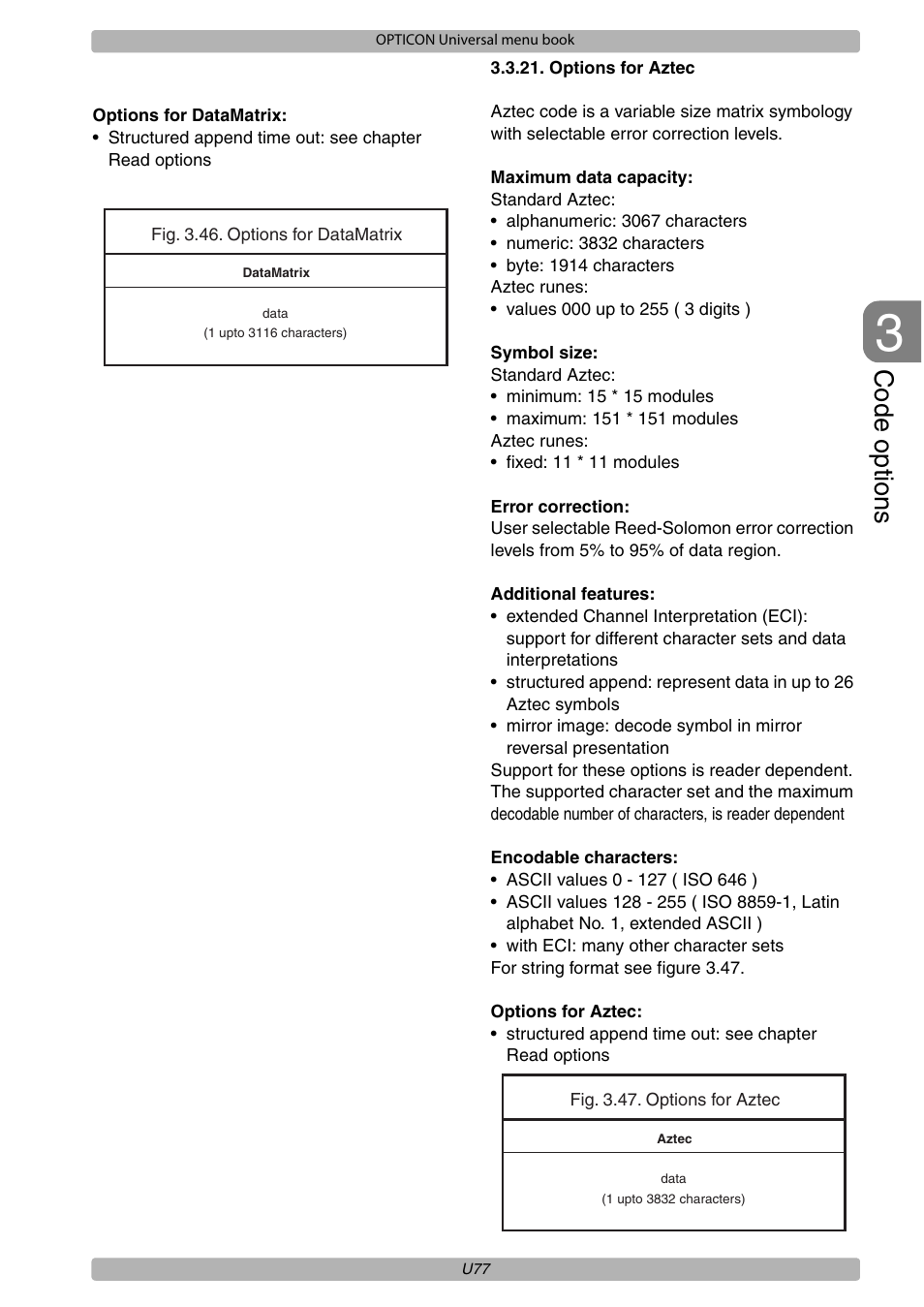 Code options | Opticon XPT 3125 Universal menubook User Manual | Page 84 / 151