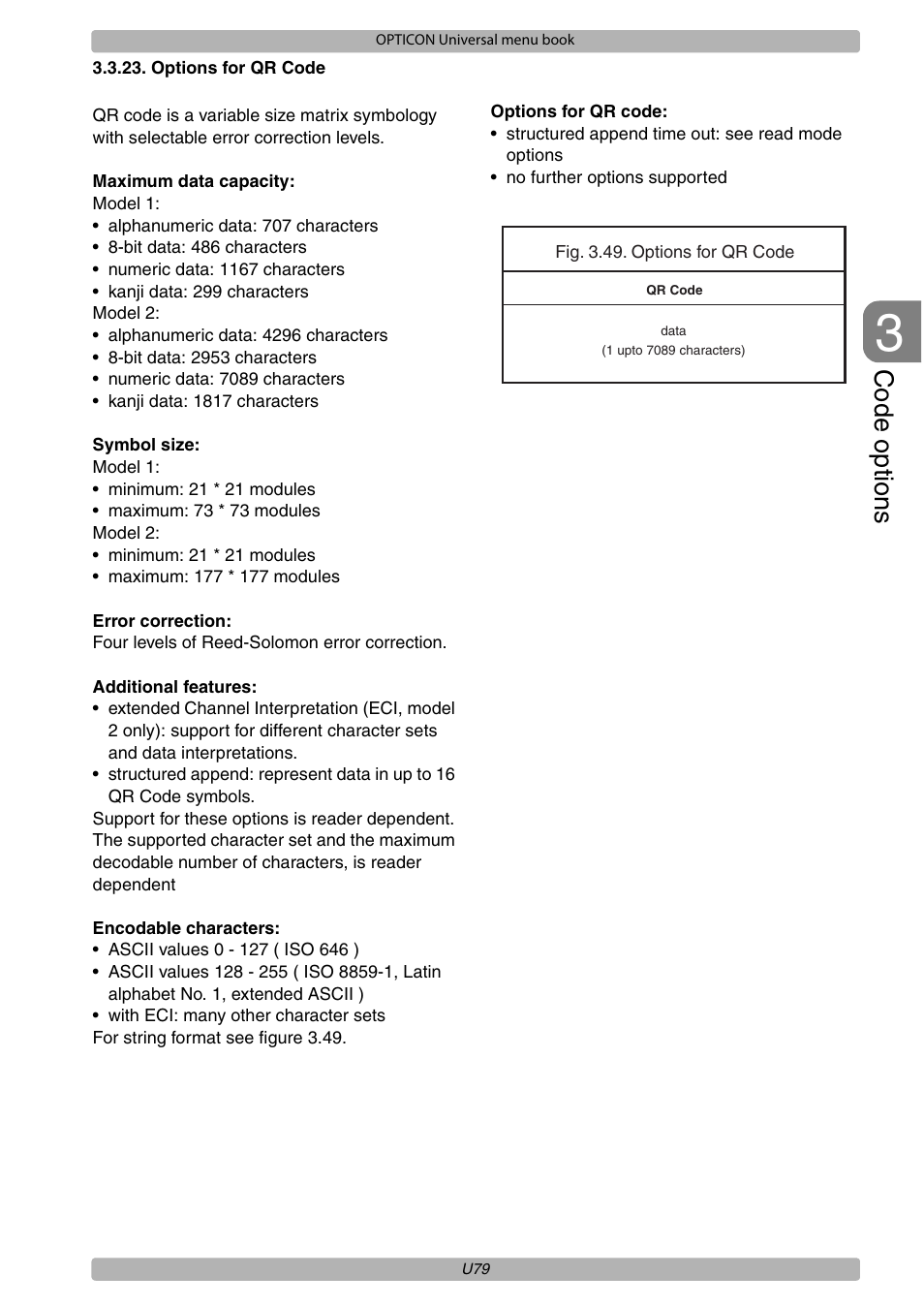 Code options | Opticon XPT 3125 Universal menubook User Manual | Page 86 / 151