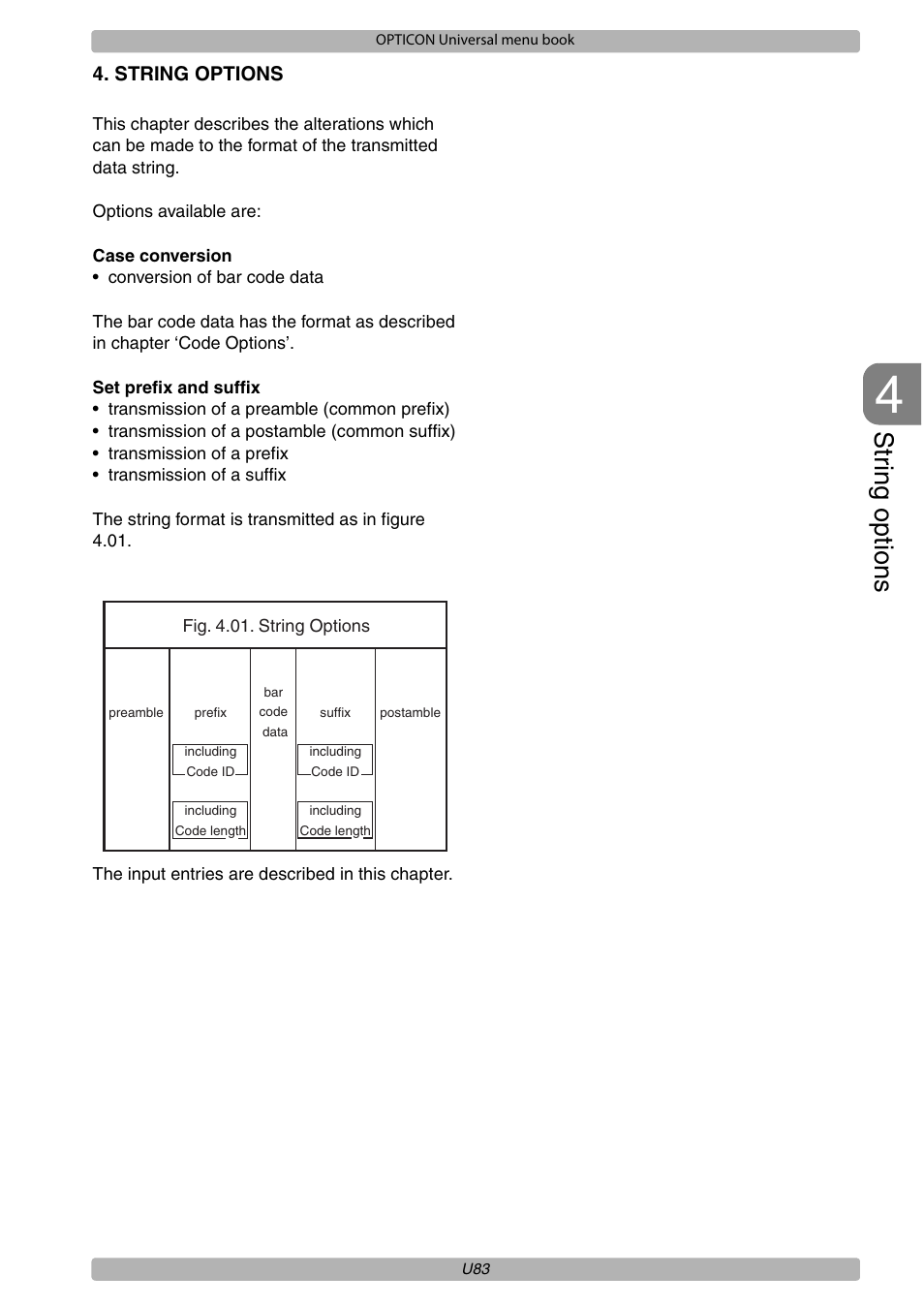 Str ing options | Opticon XPT 3125 Universal menubook User Manual | Page 90 / 151