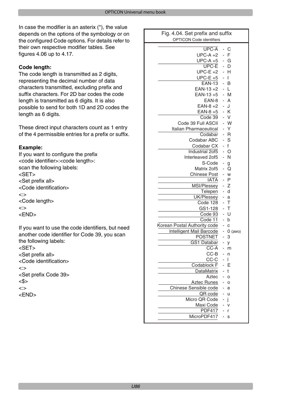 Opticon XPT 3125 Universal menubook User Manual | Page 93 / 151