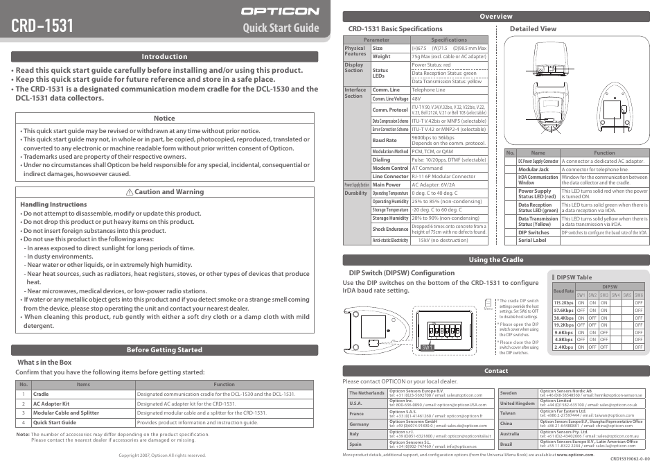 Opticon CRD 1531 User Manual | 1 page