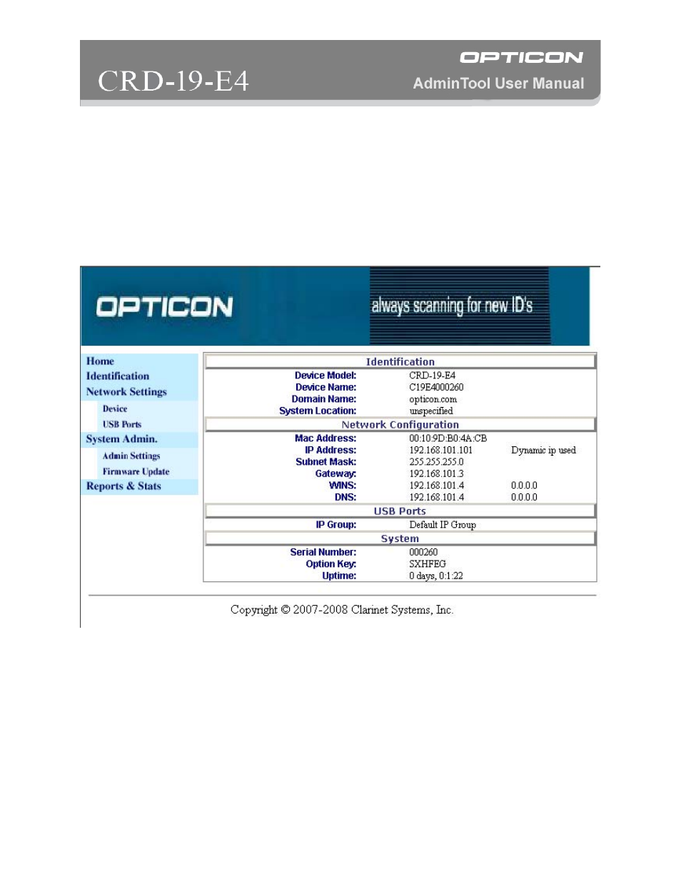 Home page | Opticon CRD 19 E4 AdminTool User Manual | Page 5 / 11