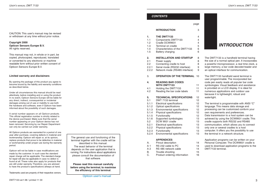 Introduction | Opticon DWT 7133 User Manual | Page 2 / 9