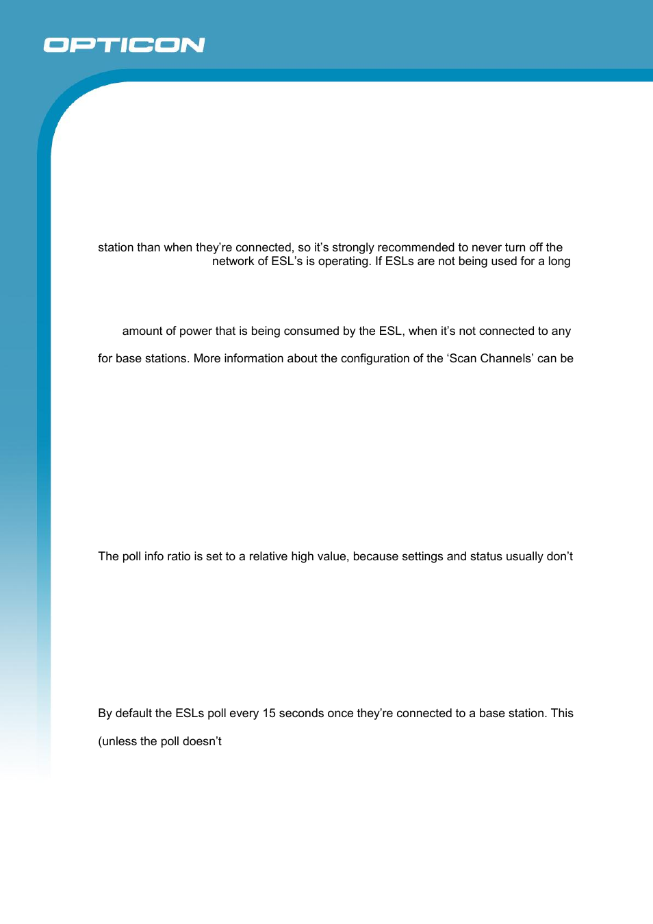 Associate interval, Poll info ratio, Poll interval | Opticon ESL User Manual | Page 20 / 40