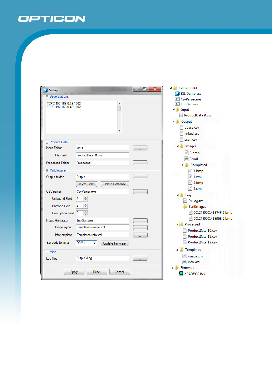 Setup of the esl server application, A) base stations | Opticon ESL User Manual | Page 25 / 40