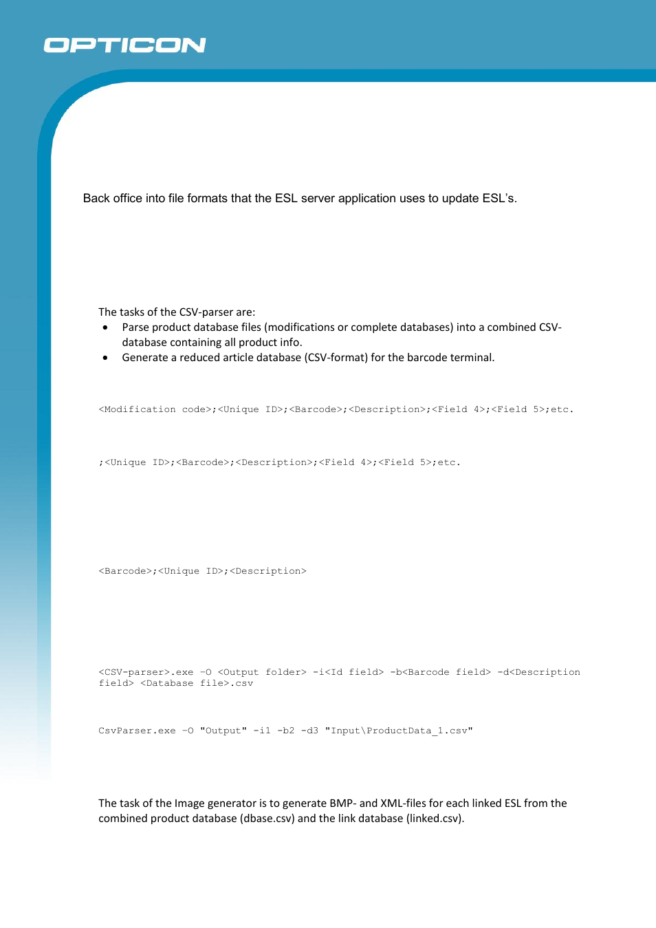 Middleware applications, Csv-parser, Image generator | Opticon ESL User Manual | Page 28 / 40