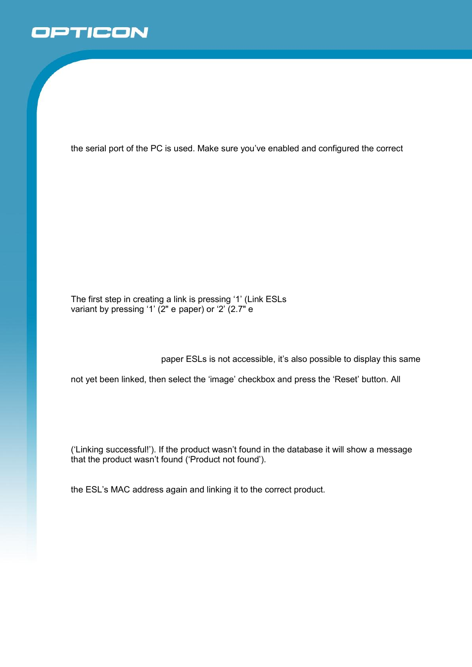 Loading the database files on the terminal, Creating links between esls and products/locations | Opticon ESL User Manual | Page 30 / 40