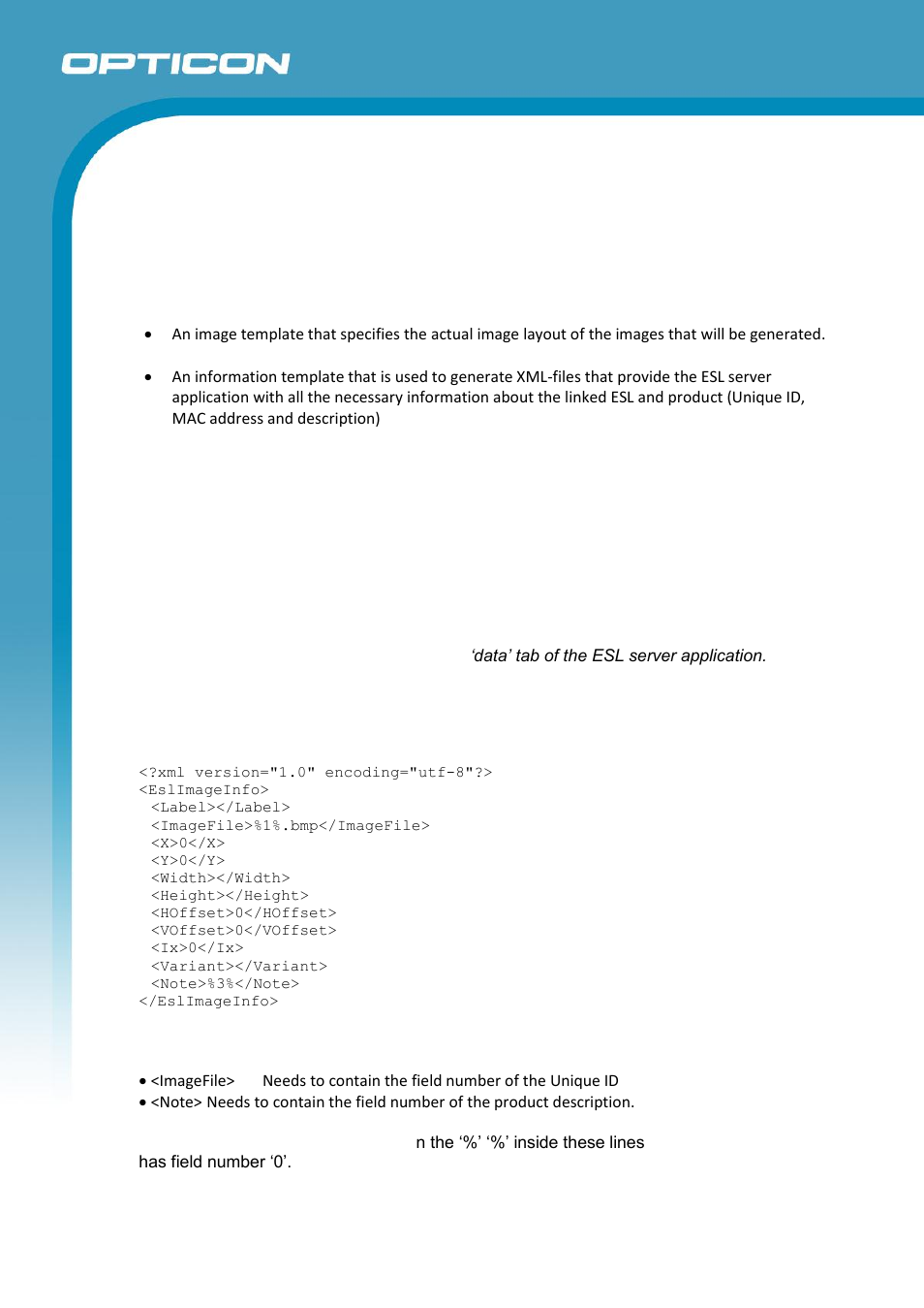 Appendix a: editing the esl template files, A.1. editing the information template, Editing the information template | Opticon ESL User Manual | Page 33 / 40
