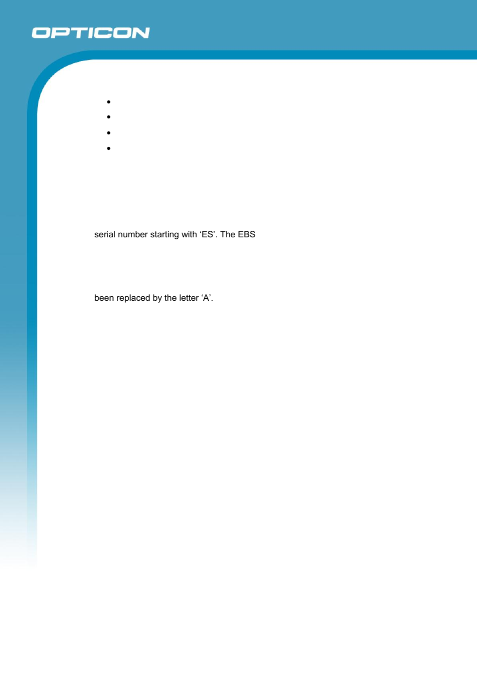 Serial number, Ebs-10, Ee200 | Safety, Shock, Temperature conditions, Foreign materials, Other | Opticon ESL User Manual | Page 9 / 40