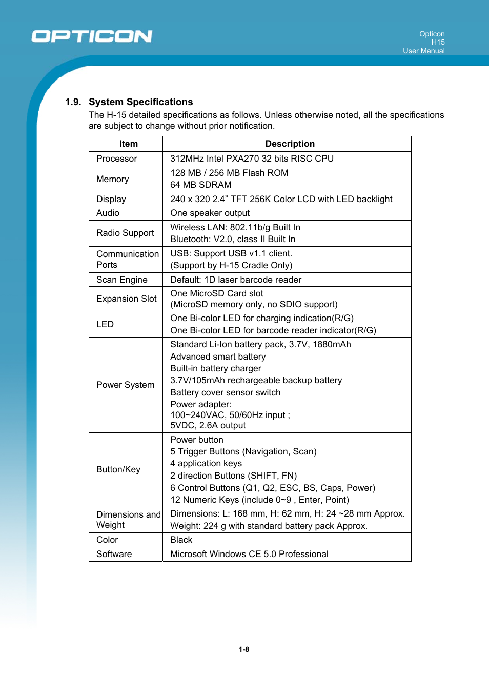 Opticon H15 User Manual User Manual | Page 15 / 101