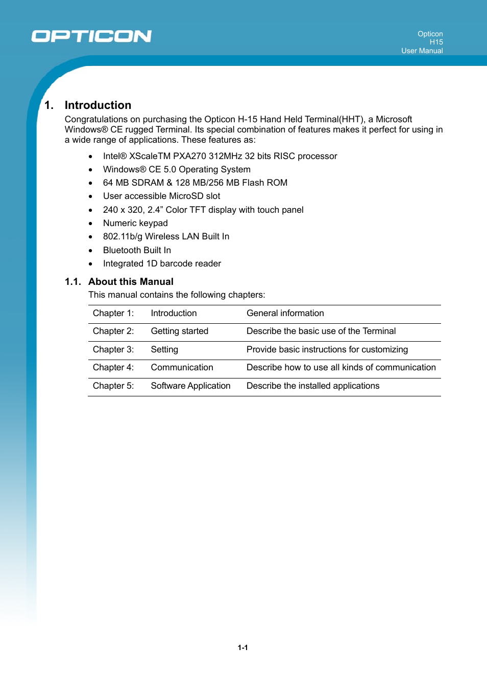 Introduction | Opticon H15 User Manual User Manual | Page 8 / 101