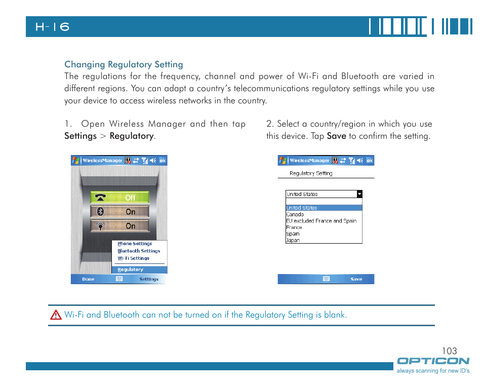 Opticon H16 User Manual User Manual | Page 103 / 160