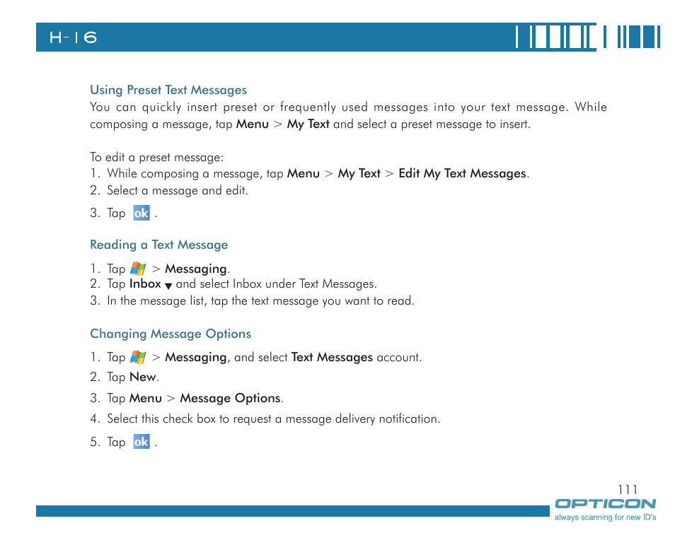 Opticon H16 User Manual User Manual | Page 111 / 160