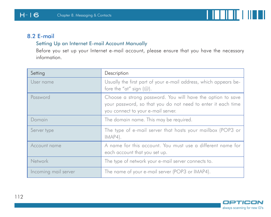 Opticon H16 User Manual User Manual | Page 112 / 160