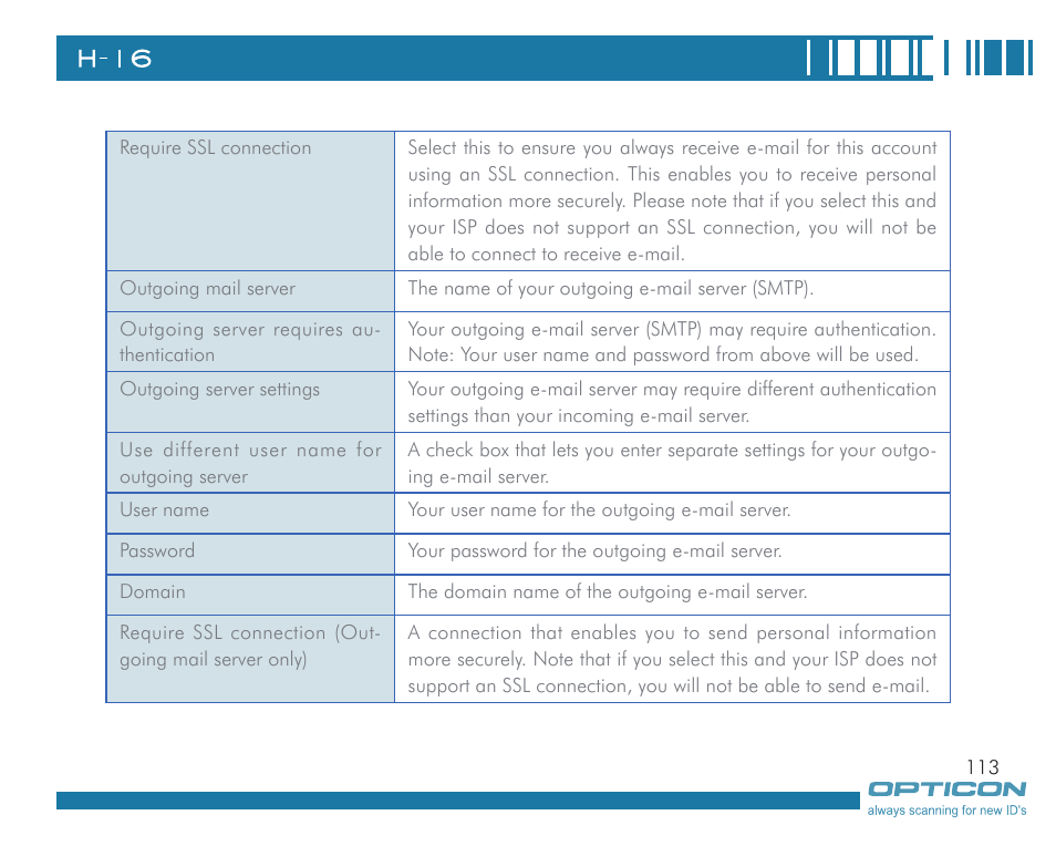 Opticon H16 User Manual User Manual | Page 113 / 160