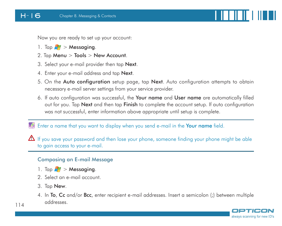 Opticon H16 User Manual User Manual | Page 114 / 160
