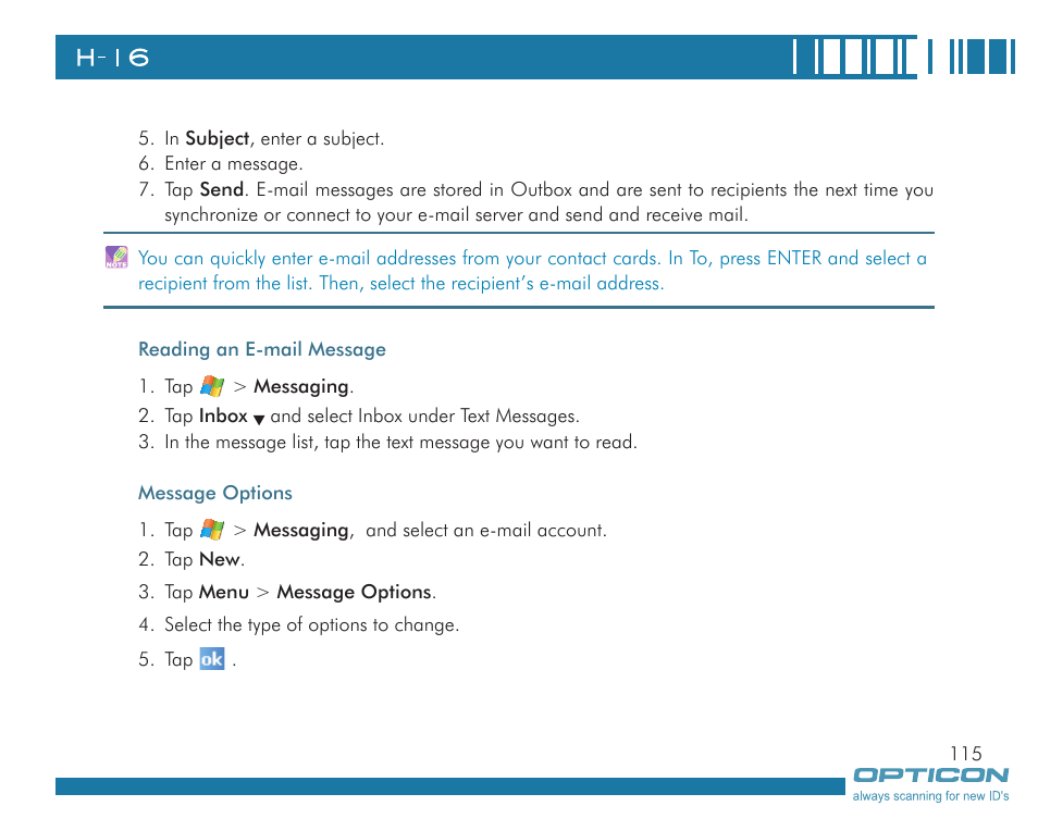 Opticon H16 User Manual User Manual | Page 115 / 160