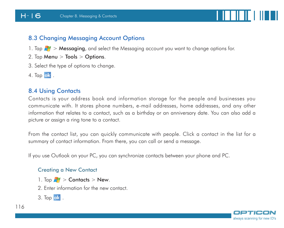 Opticon H16 User Manual User Manual | Page 116 / 160