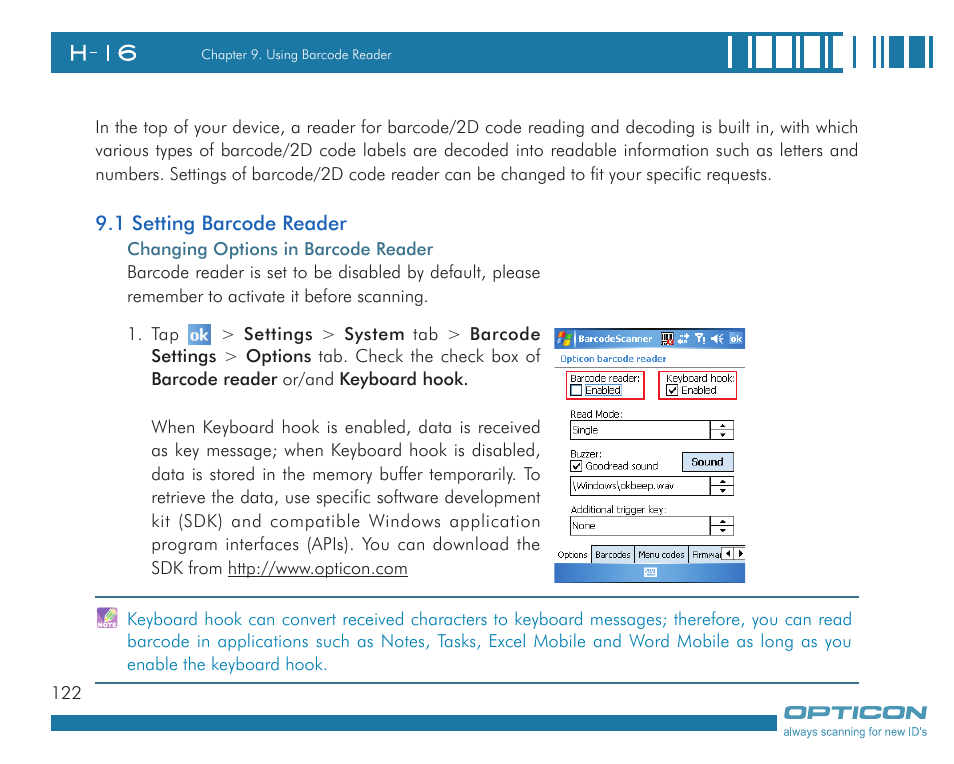 Opticon H16 User Manual User Manual | Page 122 / 160
