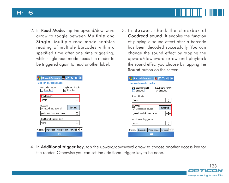 Opticon H16 User Manual User Manual | Page 123 / 160
