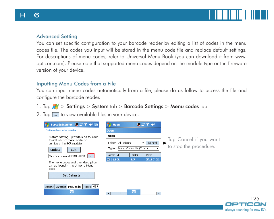 Opticon H16 User Manual User Manual | Page 125 / 160
