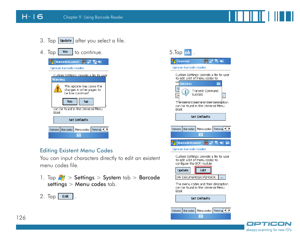 Opticon H16 User Manual User Manual | Page 126 / 160