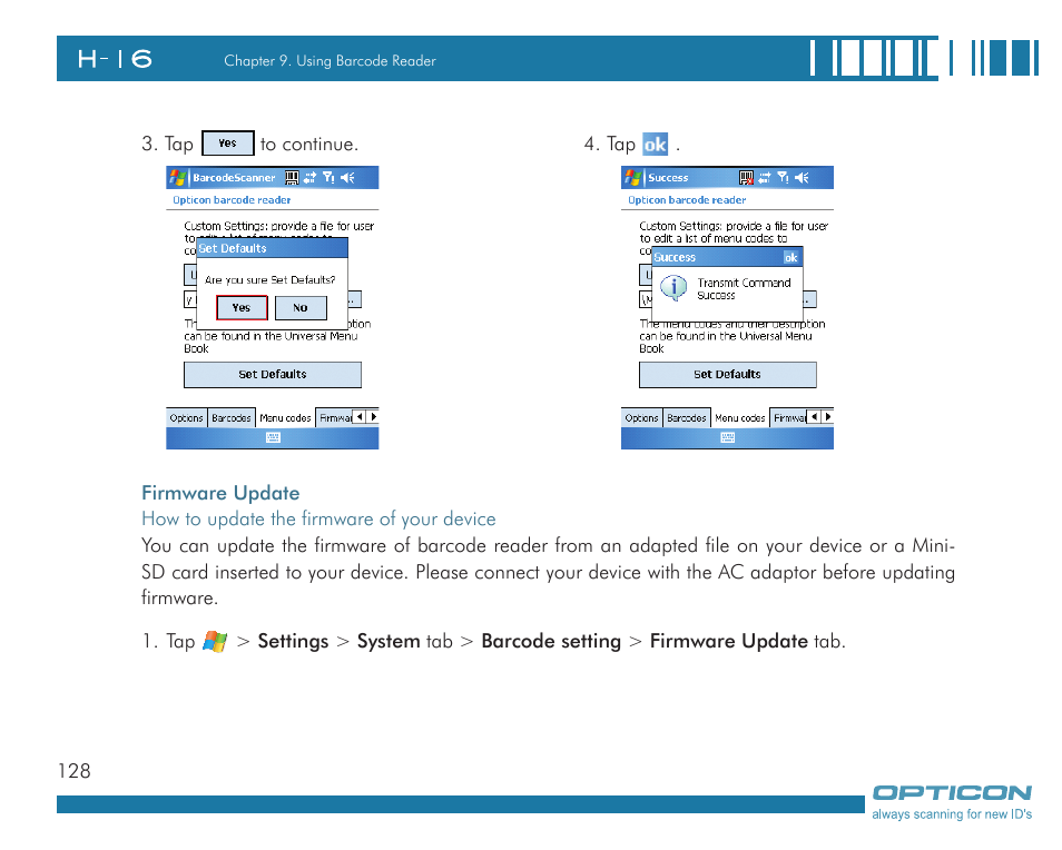 Opticon H16 User Manual User Manual | Page 128 / 160