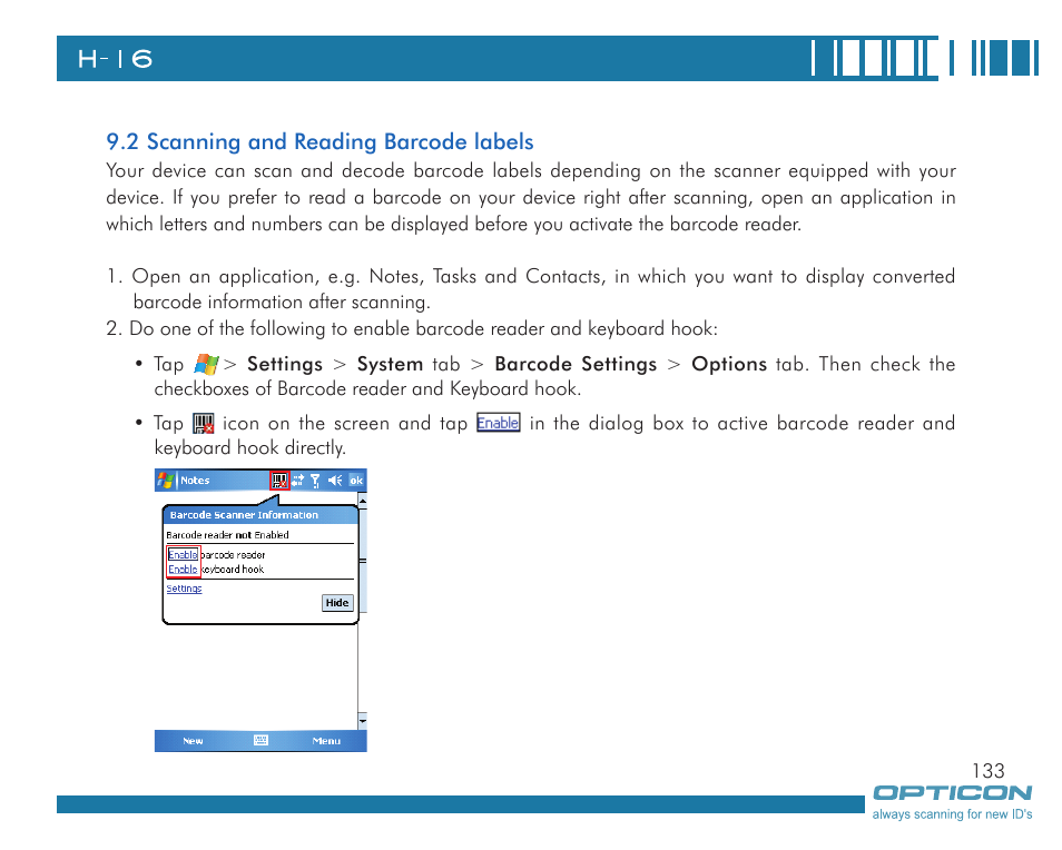 Opticon H16 User Manual User Manual | Page 133 / 160