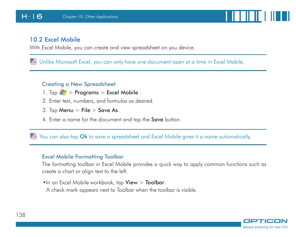 Opticon H16 User Manual User Manual | Page 138 / 160