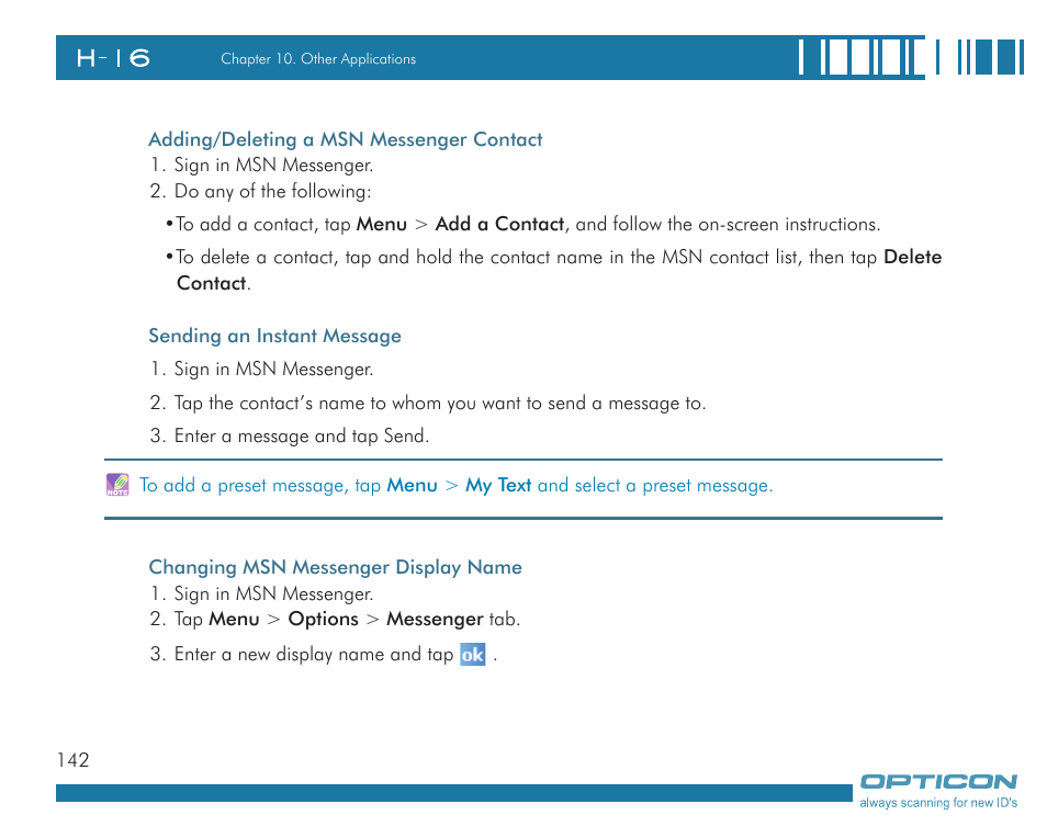 Opticon H16 User Manual User Manual | Page 142 / 160