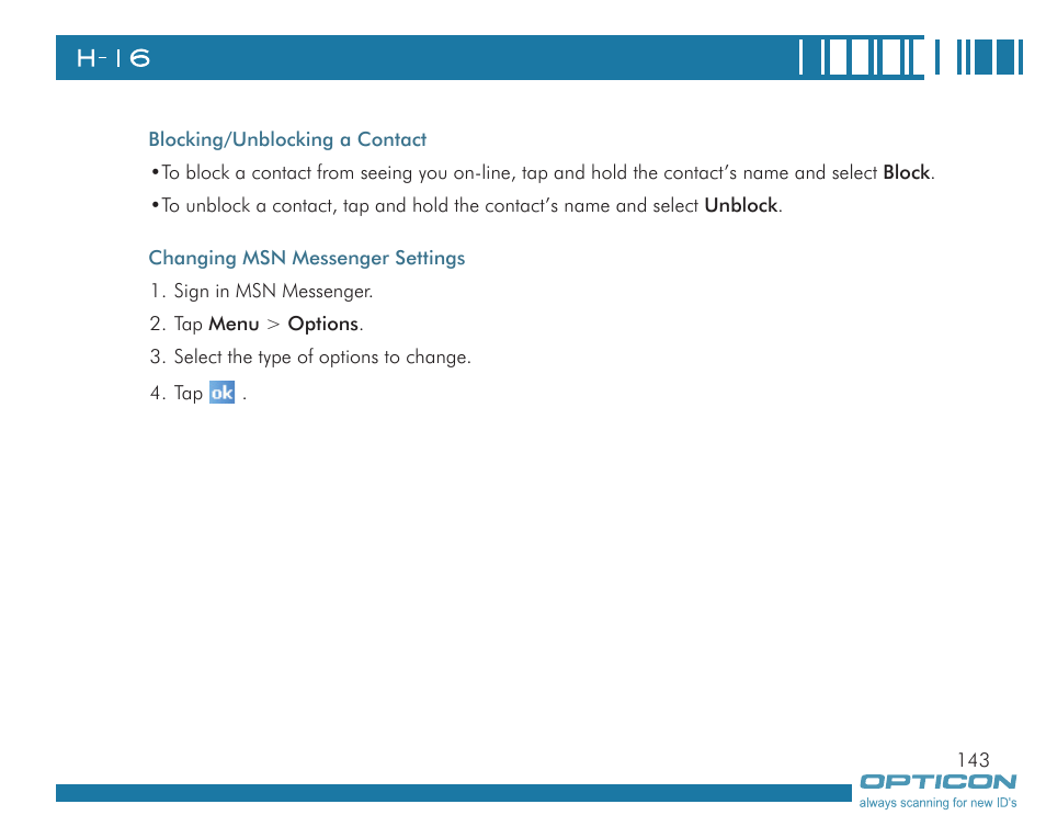 Opticon H16 User Manual User Manual | Page 143 / 160